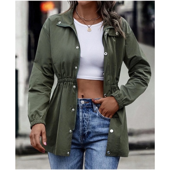 Cozy Army Green Button up Oversized Jacket Shacket - Picture 3 of 6